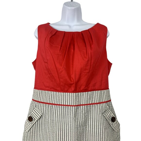 ALYX Womens Boat Neck Red & Pinstripe Sleeveless Sheath Dress W/ Pockets Size 14 - Picture 2 of 13